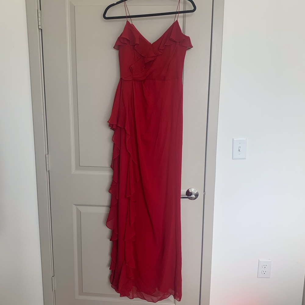 Badgley Mischka long red evening gown